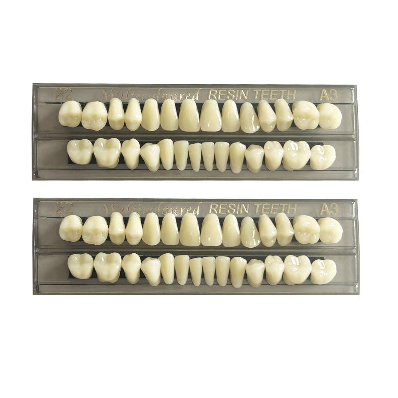 56 Pcs False Teeth Fake Teeth 2 Sets Synthetic Resin Dental Tooth, Upper Lower Denture Tooth, Party Horror Prop Makeup DIY Replacement, 22 A3